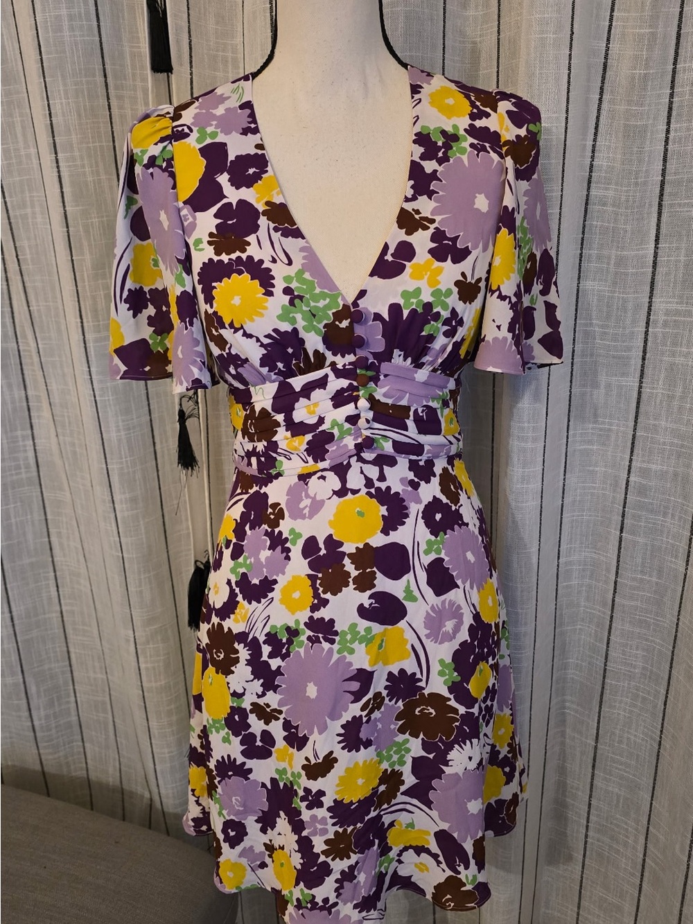 kate spade Lavender, Yellow & Green Floral V-Neck Mini Dress